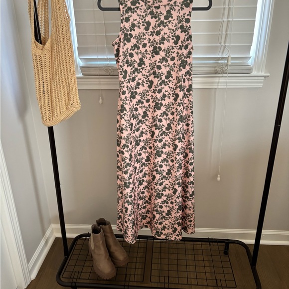 Floral Pink and Green Sleeveless Dress